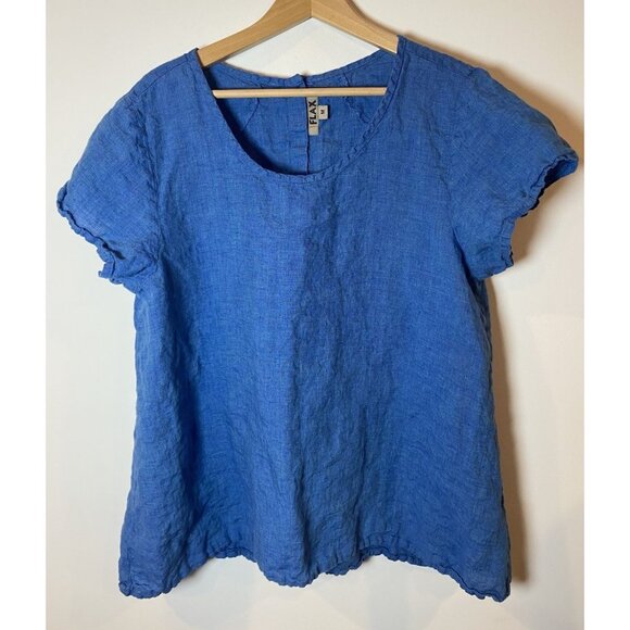 Flax 100% Linen Blouse Button Back Blue Size Medium M - Picture 1 of 4